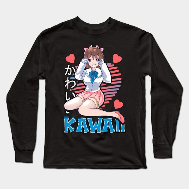 Kawaii Senpai Anime Girl Japanese Cute Manga Waifu Long Sleeve T-Shirt by theperfectpresents